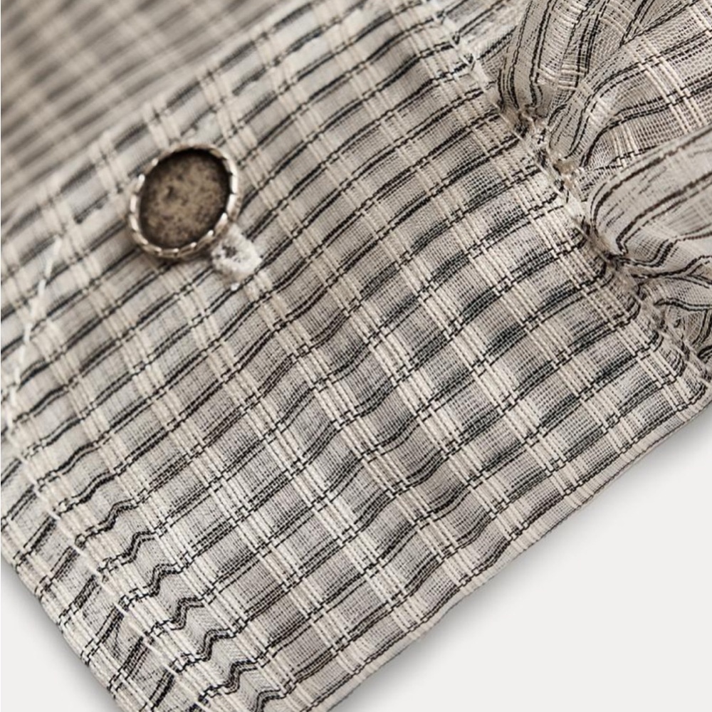 Zara Checkered Blouse with Bow - Gray and White - Picture 7 of 7